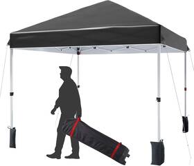 Hipicute Hjskm-pou 0a38-black-8x8-fl 8ft Pop Up Canopy Beach Tent One Push Setup 3 Heights Easy Sun Shade Wheeled