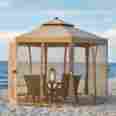 Hn-paca029 Belham 10 Ft X Hampton Bay Gazebo Insect Mosquito Netting Solar Led Lighting 799207048990