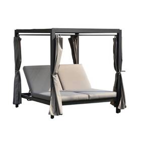 372327 Homeroots 161.85 X 71.37 8.58 Gray Outdoor Steel Metal Adjustable Day Bed With Canopy