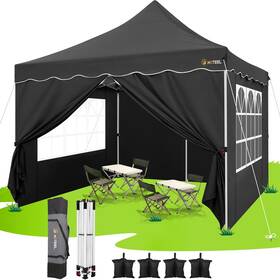 Hoteel 977520420509 Canopy Tent 10x10 Pop Up With 4 Removable Sidewalls Sandbags Stakes