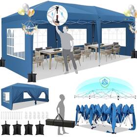 Hoteel 977520423708 10x20 Pop Up Canopy With 6 Sidewalls One-push Setup Tent 8 Windbr