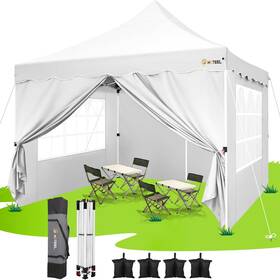 Hoteel 977520445496 Canopy Tent 10x10 Pop Up With 4 Removable Sidewalls Sandbags Stakes