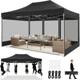 Spc000027 Hoteel Gr P Hik201 10x15 Heavy Duty Pop-up Canopy Tent With Netting And Sidewalls Black