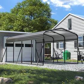 Jaxpety 974129113238 12 X 20 Ft Outdoor Metal Carport With Galvanized Steel Roof For Car Boat Black