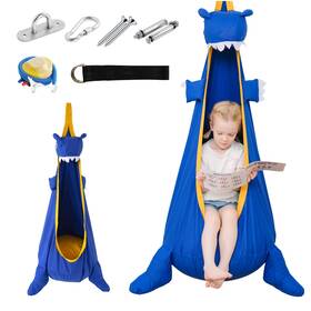 Lj0902 Jungle Well Kids Pod Swing Seat Dinosaur Shape Canvas Chair Deep Blue