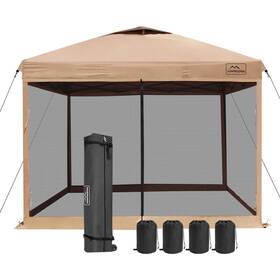 Kk-9595gm-kh-u-a Kampkeeper 10x10 Pop Up Canopy With Netting Outdoor Sun Shade Khaki Open Box