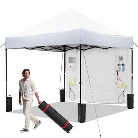 Ca-37 Kendane White 10x10 Ft Pop Up Canopy Tent With 1 Sidewall Heavy Duty For Outd