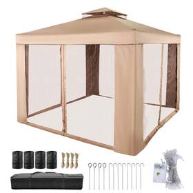 Zyp3mx3msdcg00001v0 Kffkff Kffkffportable Outdoor Shelter Tent Gazebo Canopy With 4 Sandbags And Net Brown