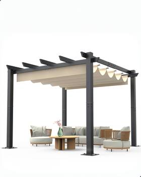 10ftx Kybolt 198290507498 10ft Aluminum Pergola With Retractable Canopy Lawn Shade
