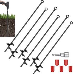 Stakes-88 Lasnten 30 Inch Heavy Duty Ground Anchor Spiral Blade Earth Kit Black