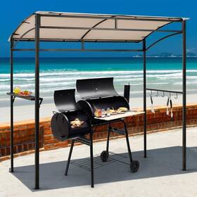 Go-70381op-be Ldaily Moccha 7x4.4ft Grill Gazebo Outdoor Bbq With Storage Shelf Hanging H