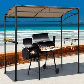 Ldaily Go-70381op-cf Moccha 7x4.4ft Grill Gazebo Outdoor Bbq With Storage Shelf Hanging H