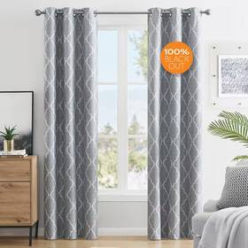 Lightsout With Enershield Technology 445002693622 Trellis Gray 38 Inch W X 84 L Printed Grommet 100% Blackout Curtain Single P