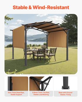 Livfitup 197988311980 12x10 Ft Outdoor Retractable Pergola With Canopy Arched Top Metal Patio