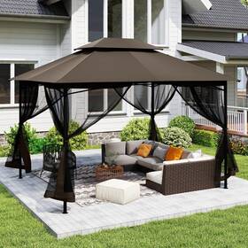 Lu0177 Luxijoy 10ft X 12ft Patio Gazebo With Ventilation Double Roof Outdoor Remo