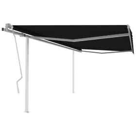 3069976 Manual Retractable Awning With Posts 196.9inchx118.1inch Blue And White