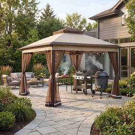 Modern Shade 762647091215 11ftx11ft Gazebo Canopy Tent Double Ventilat Roof Waterproof Uv Protect With Backpack
