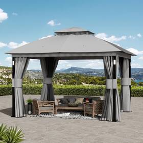 Modern Shade 762647092281 Outdoor Patio Gazebo 10ftx12ft Netting And Curtain With Led Light Bluetooth Speaker