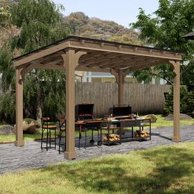 Pg0201-38-yy Mupater 10 X 12 Ft Wooden Grill Gazebo With Sloping Metal Roof Heavy Duty 5.5ftft Post