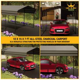 Nysc101507cc New Yard All-steel Heavy Duty Carport 10 X 15 7 Ft Charcoal