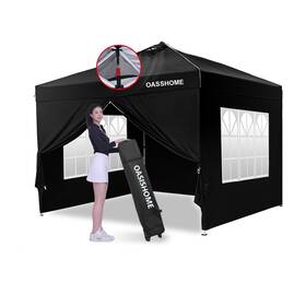 Oh10002aaa-op Oasishome One Push Setup Pop-up Gazebo Portable Canopy Tent 10ftx10ft With 4 Sidewalls W