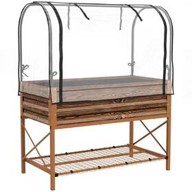Outsunny 313030368348 41 Inch X 20.5 10.25 Raised Garden Bed With Cover And Storage Shelf Re