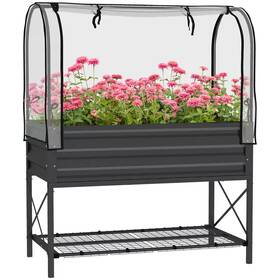 Outsunny 744110748222 41.75 Inch X 21.25 53.25 Metal Raised Garden Bed Black