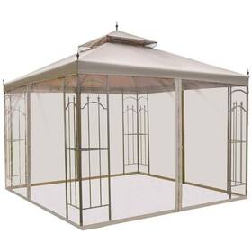 84c-028bn Outsunny Gazebo Canopy 10ftx10ft Peaked Brown With Removable Mesh Curtains Shelves