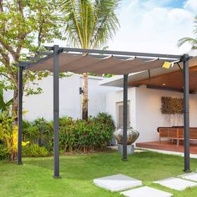 84c-054bk Outsunny 10 Ft. X Aluminum Retractable Patio Gazebo Garden Pergola Grey