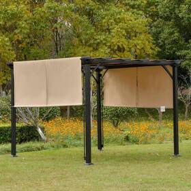 84c-242bg Outsunny 10 Ft. X Beige Steel Soft-top Patio Gazebo With Retractable Roof