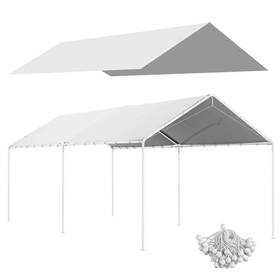 84c-450v00wt Outsunny Outdoor Carport Replacement Top Canopy 20ftx10ft Uv-resistant In White