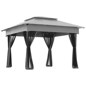 Us840-166v01mx0145 Outsunny 11ftx11ft Outdoor 2-tier Pop Up Gazebo Portable Party Tent With Netting Light Gray