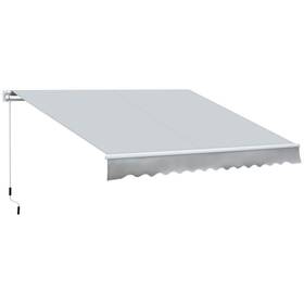 Us840-1750145 Outsunny 12ft X 8ft Patio Awning Manual Retractable Sunshade With Crank Handle Light Grey