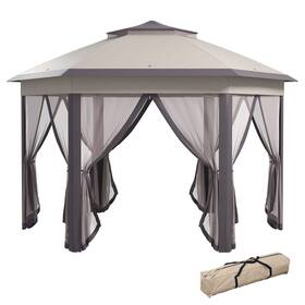Us84c-1200145 Outsunny 13.3ft Hexagon Soft Top 2-tier Canopy Gazebo Shade With Steel Supporting Frame