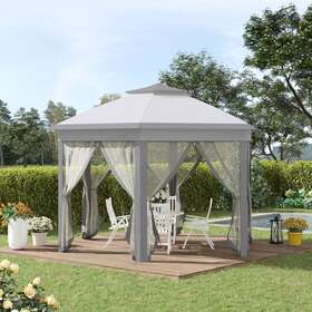 Us84c-120gy0141 Outsunny 13.3ft Hexagon Soft Top 2-tier Canopy Gazebo Shade With Steel Supporting Frame
