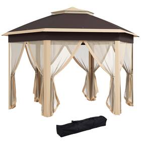 Us84c-120v00bg0145 Outsunny 13.3ft Hexagon Soft Top 2-tier Canopy Gazebo Shade With Steel Supporting Frame