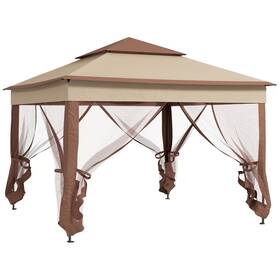 Us84c-166v01kk0145 Outsunny 11ftx11ft Outdoor 2-tier Pop Up Gazebo Portable Party Tent With Netting Khaki