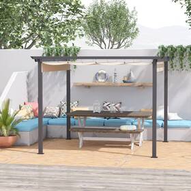 Us84c-2870141 Outsunny 10ft X Retractable Pergola Canopy Patio Gazebo Cream White Black 9