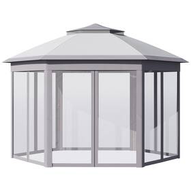 Us84c-299v01gy0145 Outsunny Pop Up Gazebo Double Roof Adjustable Canopy Tent With Mesh Sidewalls Carrying Bag