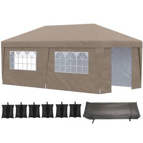 Us84c-404v00bn0145 Outsunny 10ft X 19.5ftlarge Party Tent Pop Up Canopy With Weight Bags Brown