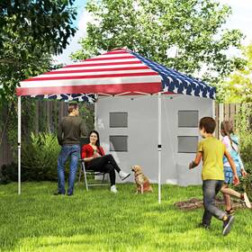 Us84c-623v00mx0141 Outsunny 10ft X Pop Up Canopy Tent With Sidewall American Flag Print
