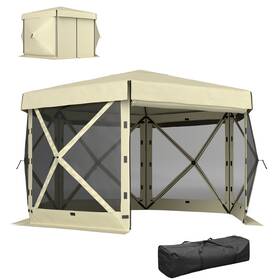 Us84c-644v00bg0145 Outsunny 12ft X Hexagonal Pop Up Gazebo Outdoor Canopy Tent Beige