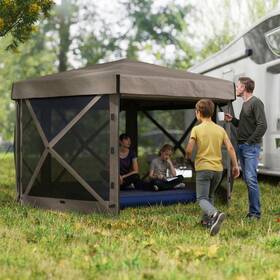 Us84c-644v00bn0141 Outsunny 12ft X Hexagonal Pop Up Gazebo Outdoor Canopy Tent Brown