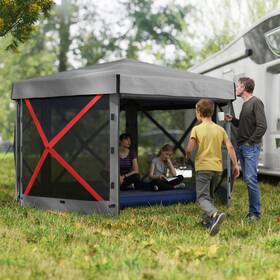 Us84c-644v00cg0141 Outsunny 12ft X Hexagonal Pop Up Gazebo Outdoor Canopy Tent Dark Gray