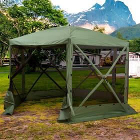 Usa20-103gn0146 Outsunny Hexagon Pop Up Party Tent Gazebo With Netting 12ft X Green