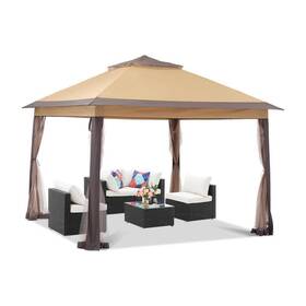 Aov-gz027 Ovastlkuy Canopy Tent 129.92 Inch X129.92 X114.17 Brown Outdoor Double-roofed With Mesh