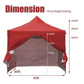 Maob-it004re Ovastlkuy Canopy Tent 10ft Adjustable Height Collapsible Red With Carrying Bag