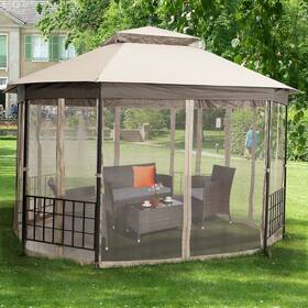 O383be-hba21574 Patiojoy 10ft X 12ft Patio Gazebo Canopy Shelter Double Top With Net Sidewalls Beige