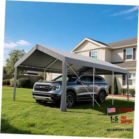 Peacefulhues Bak-crbn-g-fnrhsyj5ku7kfk 10x20 Ft Heavy Duty Carport - All-season Waterproof Uv-resistant Canopy Gray