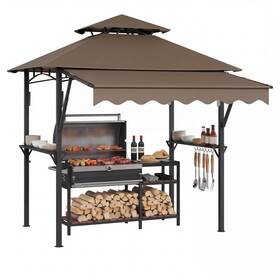 Bfw-hgun3qrmw1dak7izp71b-k5e Peakpursuit 8x5 Ft Grill Gazebo With Extra Large 7x3 Awning Doubletier Bbq Wit